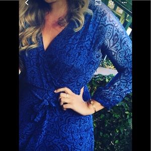 Lands’ End 100% Silk Blue Printed Wrap Dress